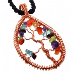 Chakra Gemstone Copper Tree of Life Pendant 05